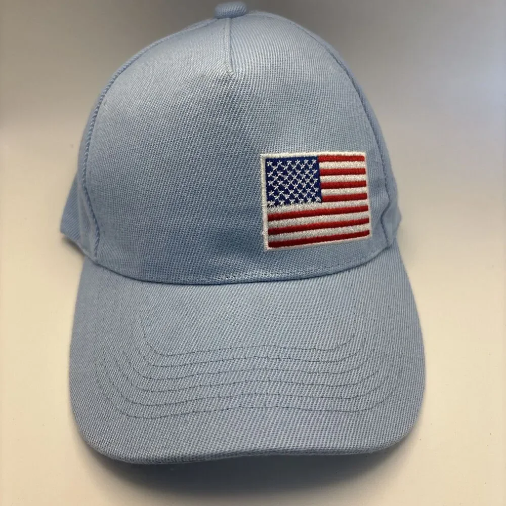 American Flag Embroidered Patch Youth Cap Kids Hat Sky Blue USA